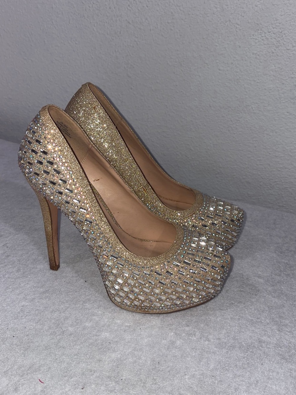 Source Unknown Gold Crystal Platform High Heels - Women's Shoes